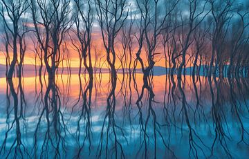 Water reflectie boom achtergrond van fernlichtsicht
