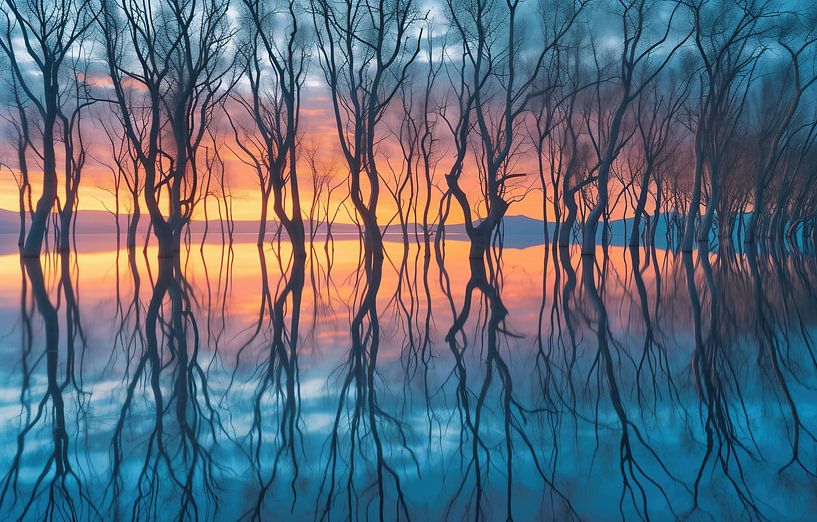 Wasserspiegelung Baumkulisse von fernlichtsicht