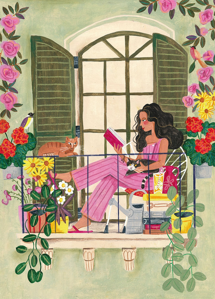 原画　「Beautiful balcony」アクリル画　オリジナル作品 66b9e8c395eba0dd64713262864e17
