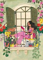 Vrouw leest op het balkon