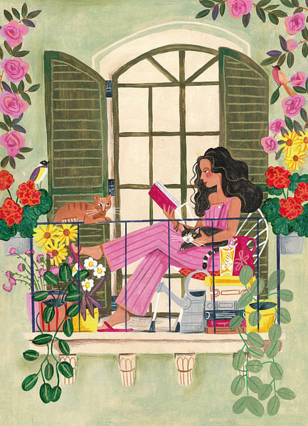 Woman reads on balcony by Caroline Bonne Müller on canvas, poster