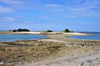 Island with white sandy beach and clear blue water Port-Blanc Brittany