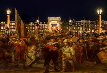 Die Nachtwache auf der Skinny-Brücke in Amsterdam von Digital Art Studio