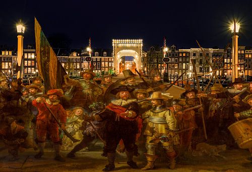 Die Nachtwache auf der Skinny-Brücke in Amsterdam von Digital Art Studio