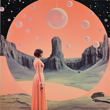 Surrealistische geometrische collagekunst in de ruimte van Samantha Hearn