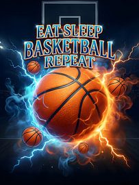 Eat Sleep Basketball Repeat Dynamic Retro Bootleg Wall Art by Art Bloom