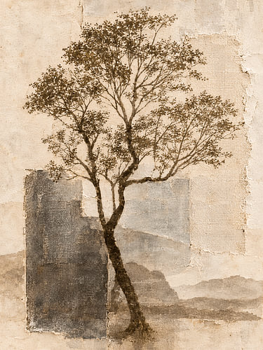 Minimalistischer, beruhigender Baum in Erdtönen mit Strukturen