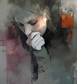 Woman by Abstract Painting