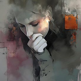 Woman by Abstract Painting