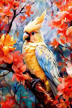 Parrot Cockatiel vogel schilderij kleuren kunst #Cockatiel van JBJart Justyna Jaszke