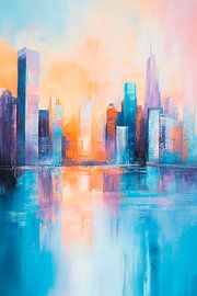 Futuristische Stadtsilhouette bei Dämmerung von Poster Art Shop
