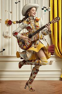Ein Mädchen spielt Gitarre und tanzt