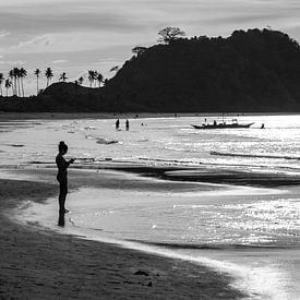 Beach in the Philippines, black and white by Anna Davis