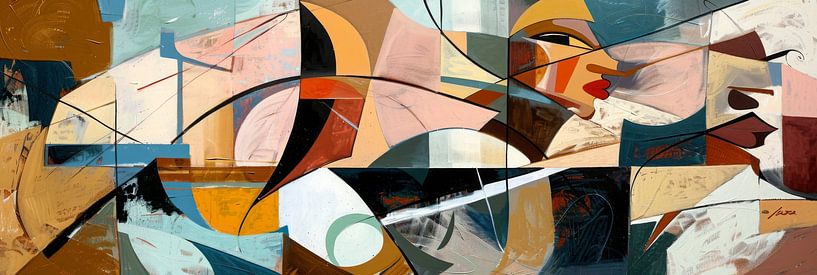 Portrait de femme cubiste dans des tons chauds de terre par Poster Art Shop