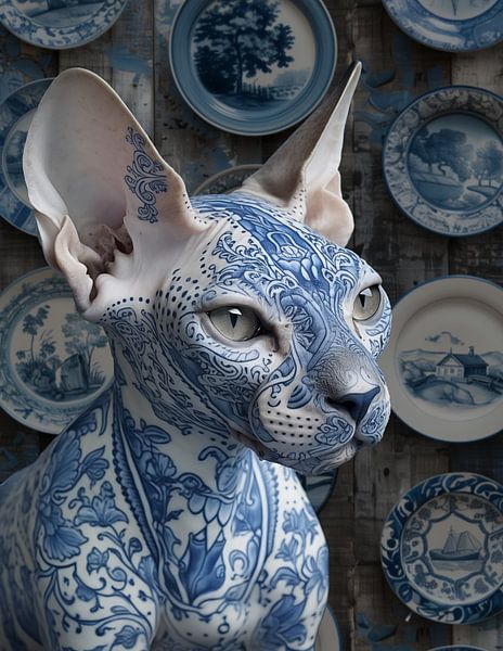 The Cat With The Delft Blue Tattoo van Studio Ypie