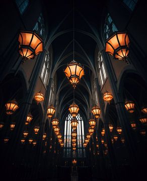 Kerk van binnenuit van fernlichtsicht