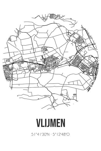 Vlijmen (Noord-Brabant) | Map | Black and White by Prints of Place