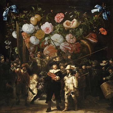 Night watchman x Wreath of flowers, Rembrandt and Jan Davidz de Heem