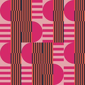 Abstracte geometrische kunst in retrostijl in oranje, roze, taupe. van Dina Dankers