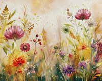 Natuurlijk schilderij: Wilde bloemen en grassen in het veld.
