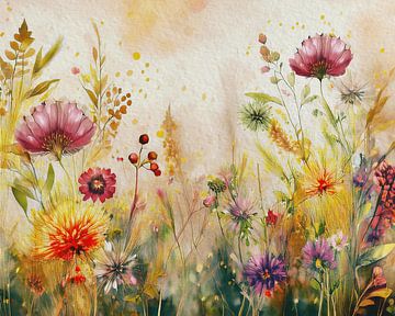 Wildblumen und Gräser auf dem Feld aus der Serie: Botanischer Sommer - 2 von Studio Pieternel