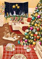 Gezellige kerst met kerstboom en Beagle hond