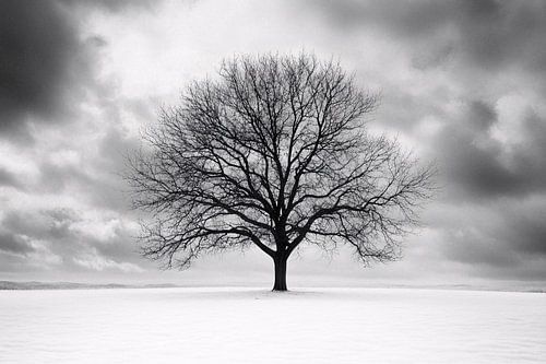 Kale boom in winterlandschap