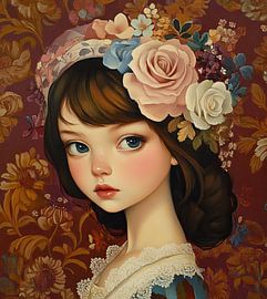 Floral portrait | Young Woman and Floral Beauty by ARTEO Paintings
