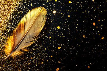 Elegant gold feather on black by Art & Soul Creations
