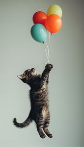 Katze mit Luftballons (Hang in there) stehendes Panorama
