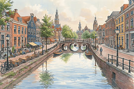 Canal historique avec ses ponts et ses tours à Leyde sur STUDIO ARTSY