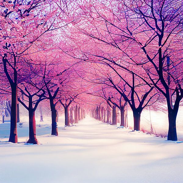 L'hiver dans le parc avec des fleurs sur les arbres par Animaflora PicsStock