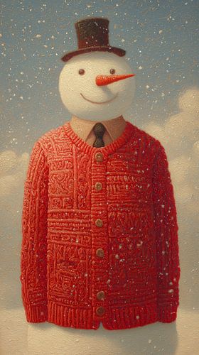 Schneemann in roter Strickjacke