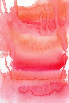 Abstracte kleurrijke aquarel in roze en oranje kleurverloop. van Dina Dankers