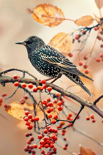 Ster in de herfst met rode bessen