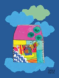 une maison dans les nuages, art joyeux et coloré sur mariska eyck