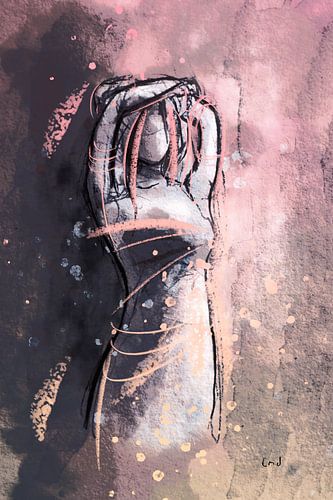 Abstract kunstwerk ingekleurd houtskool in roze en beige