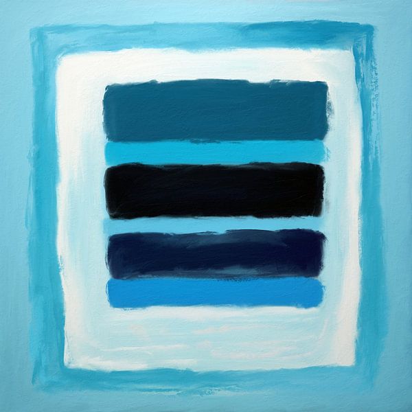Little Box of Happiness - Minimalistische blaue abstrakte Malerei von Frankie Soldado