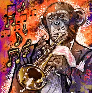 "Music monkey trumpet" sur KleurrijkeKunst van Lianne Schotman