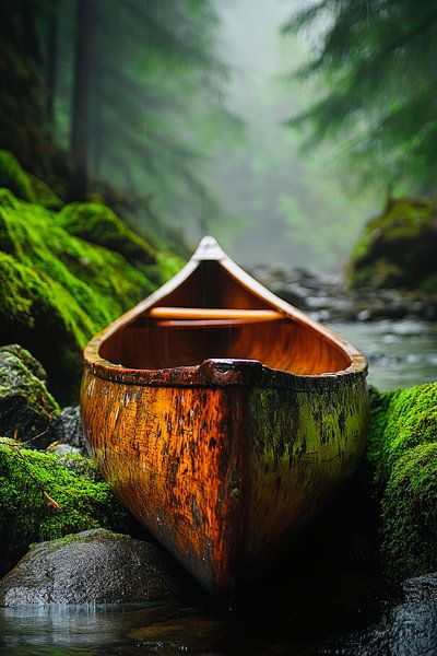 Kanu am Ufer eines mystischen Flusses von Poster Art Shop