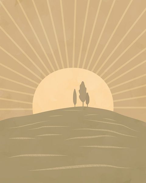 Bomen bij zonsopkomst minimalistisch landschap 2