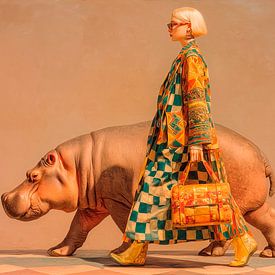 Unexpected encounter with a Hippopotamus van Harry Hadders