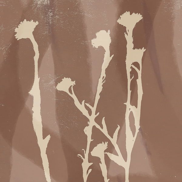 Abstracte retro botanische kunst in bruin en wit. van Dina Dankers