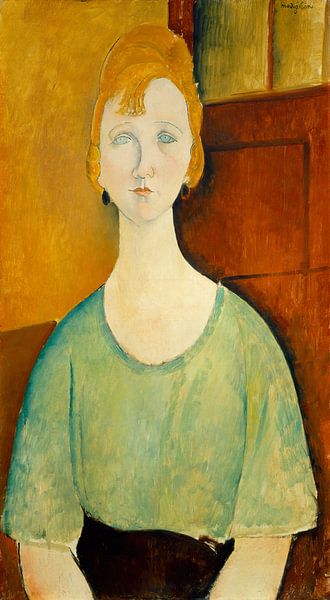 Amedeo Modigliani's Girl in a Green Blouse (1917) famous painting. by Dina Dankers