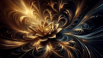Zwarte lotus met gouden accenten - Elegant kunstwerk van ButterflyPix