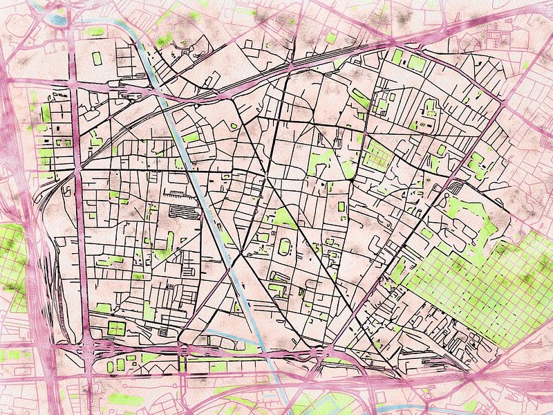 Kaart van Aubervilliers in de stijl 'Soothing Spring' van Maporia