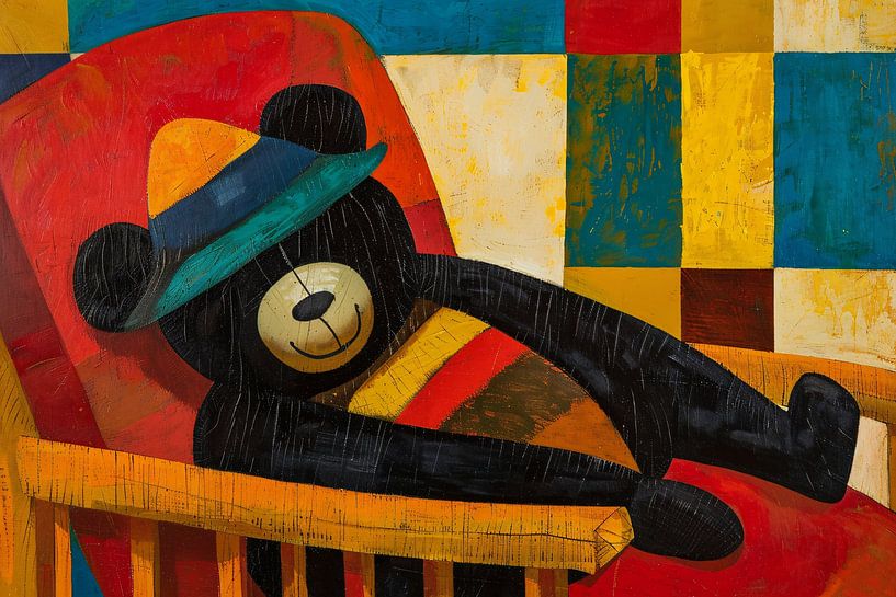Cheerful bear in cubist colour palette by Imperial Art House
