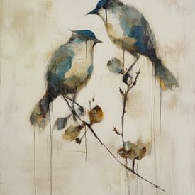 Two birds on a branch in soft shades by But First Framing