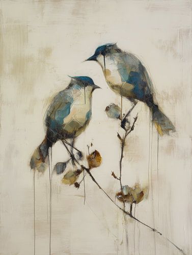 Two birds on a branch in soft shades