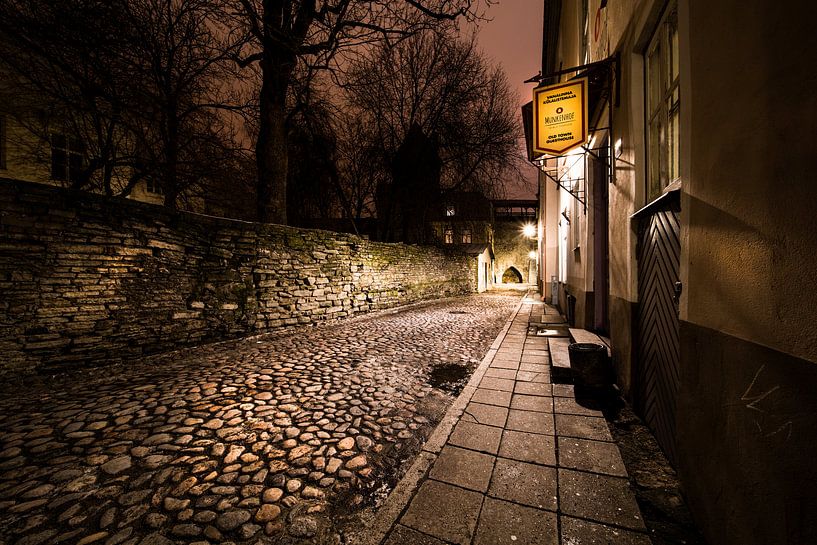 De oude stad van Talinn, Estland 's nachts van Remco Bosshard